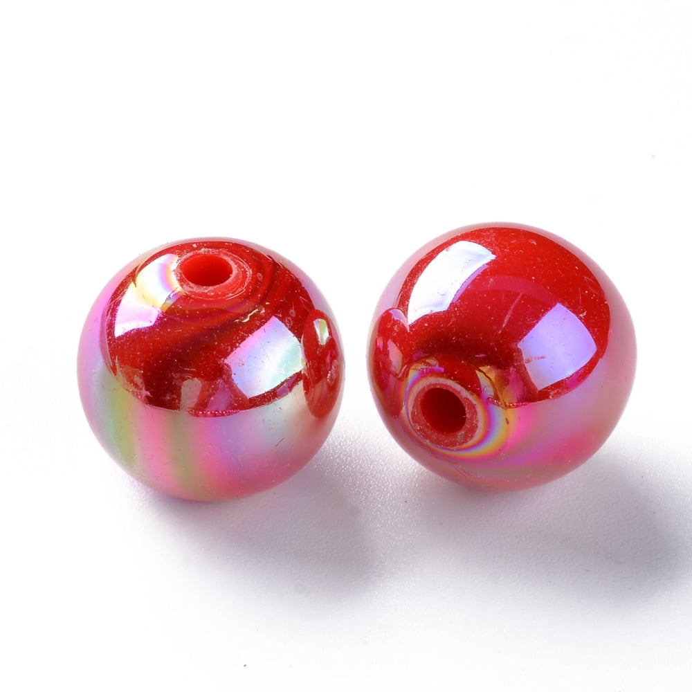 500g Opaque Acrylic Beads AB Color Plated Round FireBrick 16x15mm Hole: 2.8mm 220pcs/500g