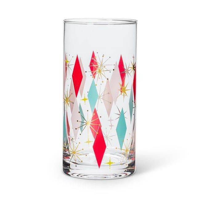Abbott Collection AB-27-BOWLERAMA-HB 6.5 in. Glass Diamond Highball, Pink & Red