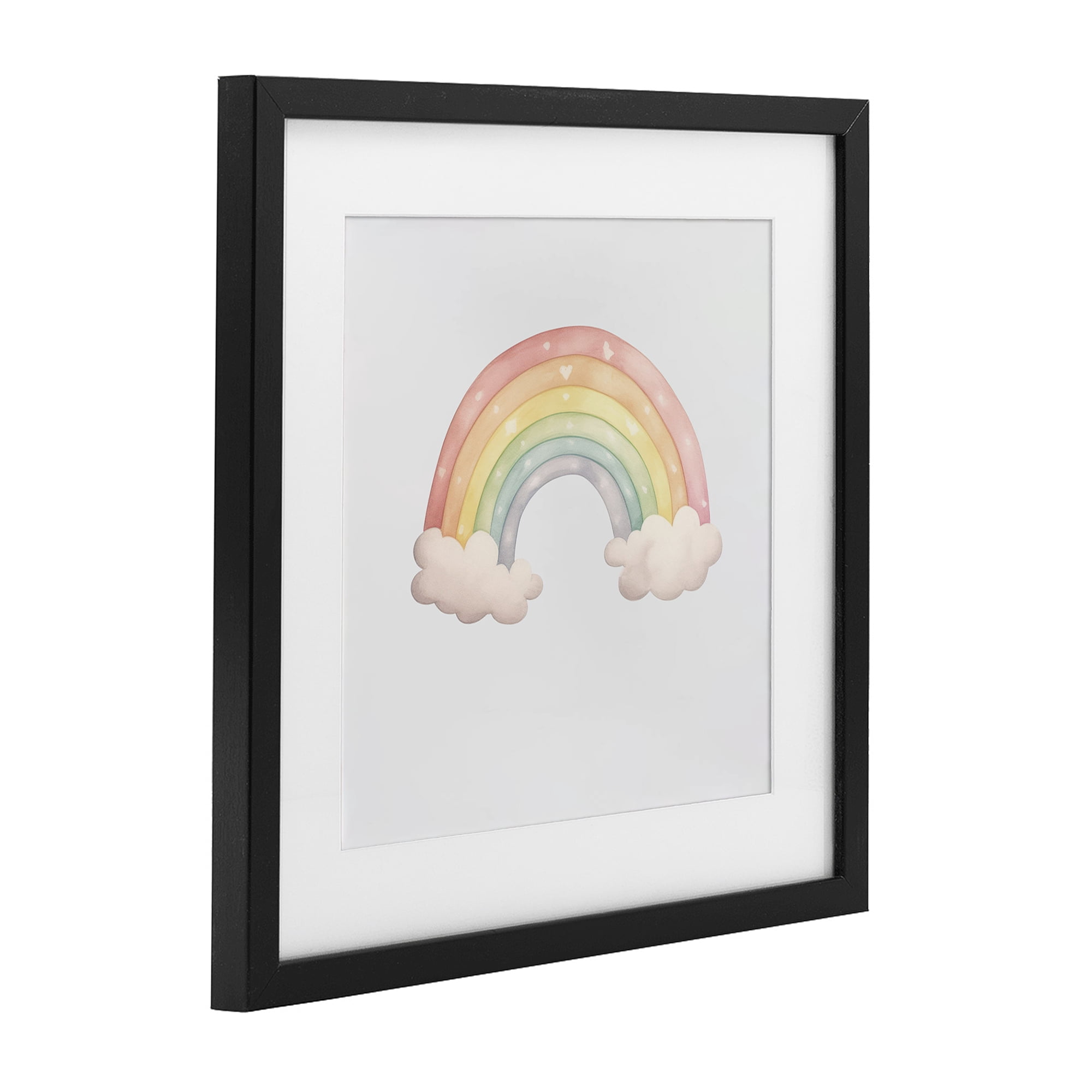 Stupell Industries Dreamy Pastel Rainbow with Clouds Black Framed Print Under Glass, design by Karen Smith