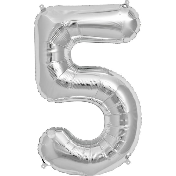 Number 5 Balloon, 32.5", Silver