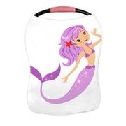 ECZJNT Colorful mermaid character with purple hair and long fish tail Nursing Cover Baby Breastfeeding Infant Feeding Cover Baby Car Seat Cover