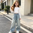 thumbnail image 5 of Spazoro Girls Denim Wide‑Leg Pants with Pockets, Elastic Waist Button Closure Loose Fit Heart Print . Casual Trousers for Daily Street Wear Blue Size 4-5T, 5 of 8