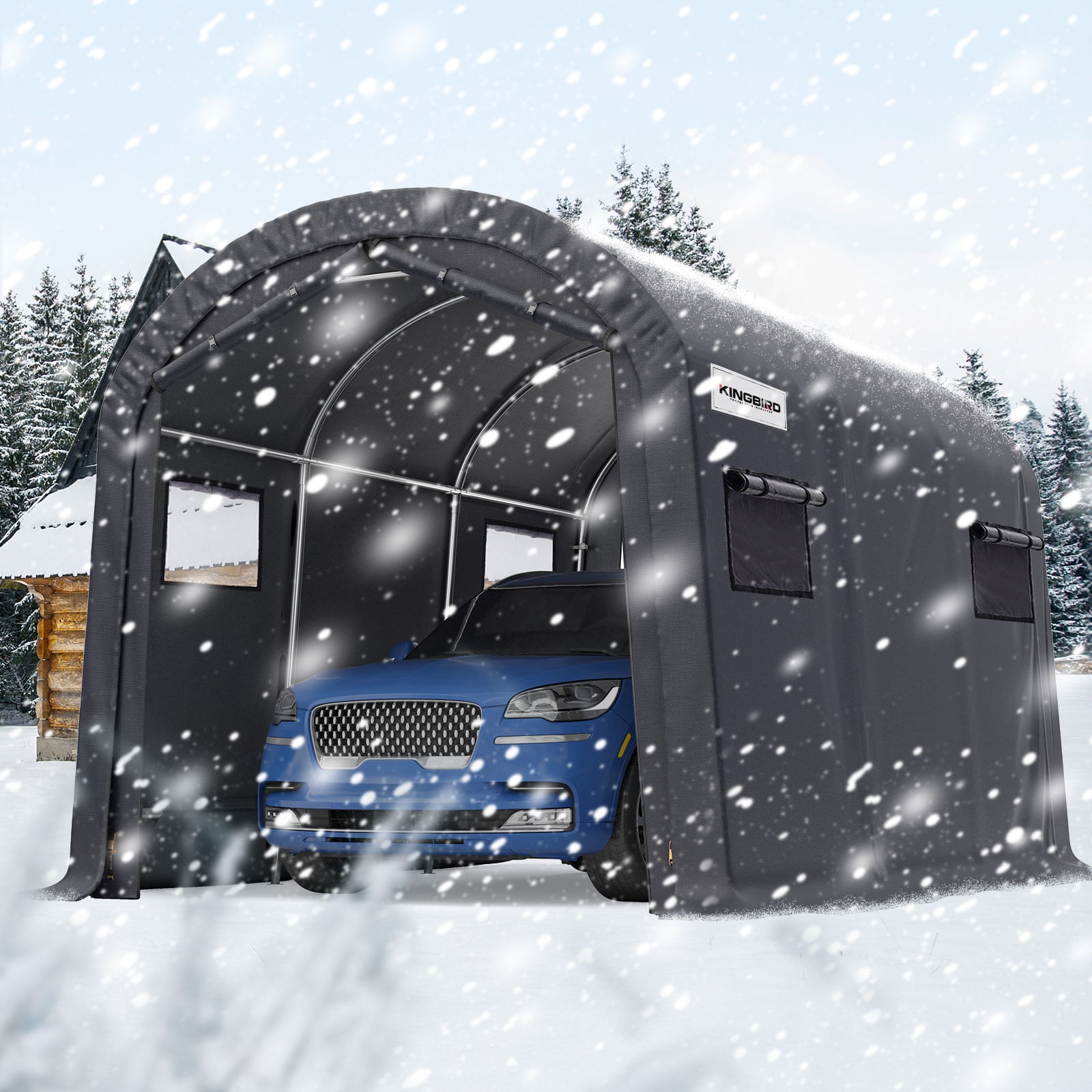 KING BIRD 10' x 15' Round Style Garage Shelter Anti-Snow Heavy Duty Storage Shelter Carport Portable Canopy Storage Shelter Shed