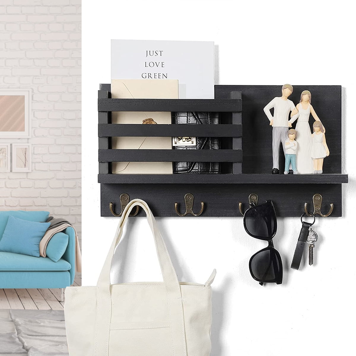 Duety Key Holder for Wall Decorative,Mail Organizer and Key Rack with Tray for Hallway Kitchen Farmhouse Decor,Stainless Steel Key Hooks Mail Holder Wall Mounted