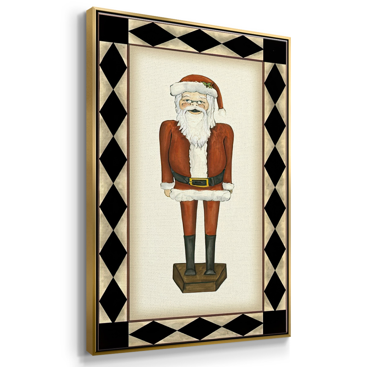 Jolly Santa - Framed Gallery Wrapped Holiday Canvas - 25 x 37 - Gold Frame