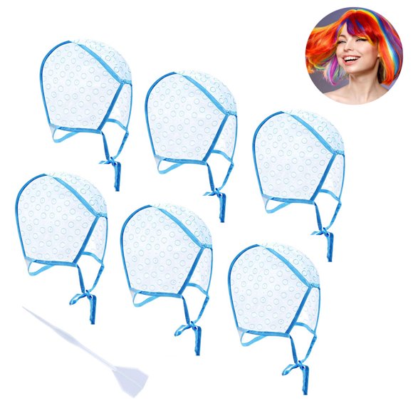 6 Pieces Tipping Cap Highlight Hair Cap Salon Hair Coloring Highlighting Dye Cap with Plastic Hooks for Dyeing Hair Hairdressing Tool (Blue)