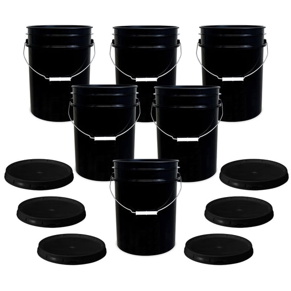ePackageSupply 5 Gallon Bucket - Food Grade Bucket with Airtight Gasketed Tear Strip Lid, BPA-Free, Heavy-Duty 90 Mil HDPE Plastic Pail, Bulk Storage, Durable Container, Made in USA - Black, 6 Packs