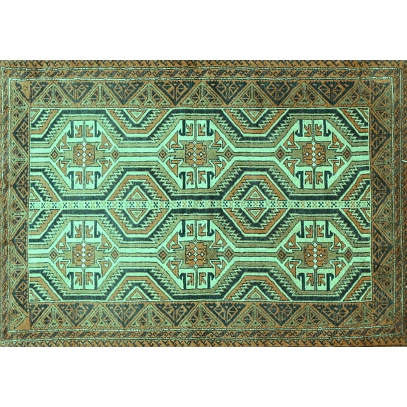Ahgly Company Machine Washable Indoor Rectangle Persian Turquoise Blue Traditional Area Rugs, 5' x 7'