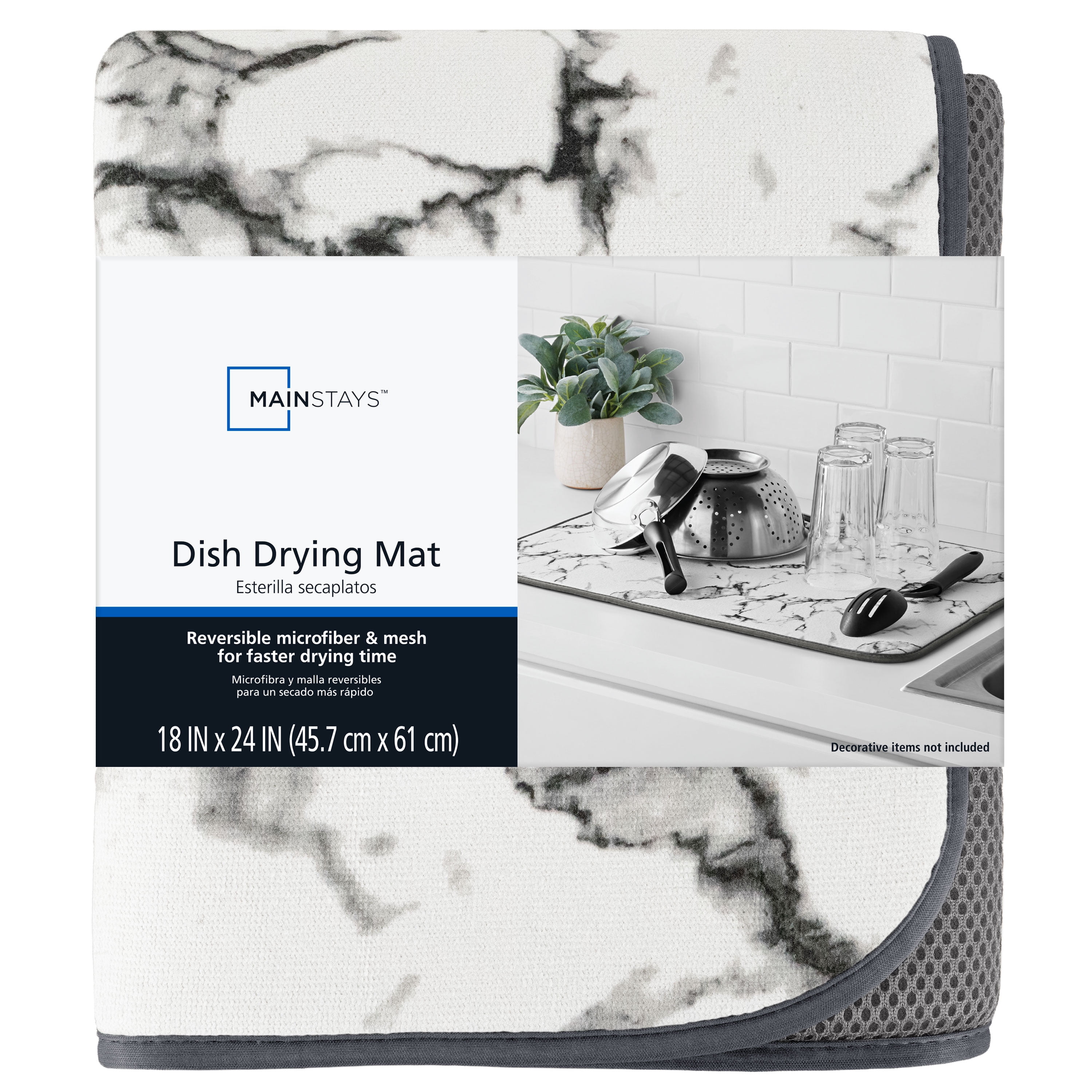 (5 pack) Mainstays Absorbent Microfiber Dish Drying Mat, Kitchen Countertop Dish Drying Pad for Dishes, Glasses, Bowls and Utensils, Marble