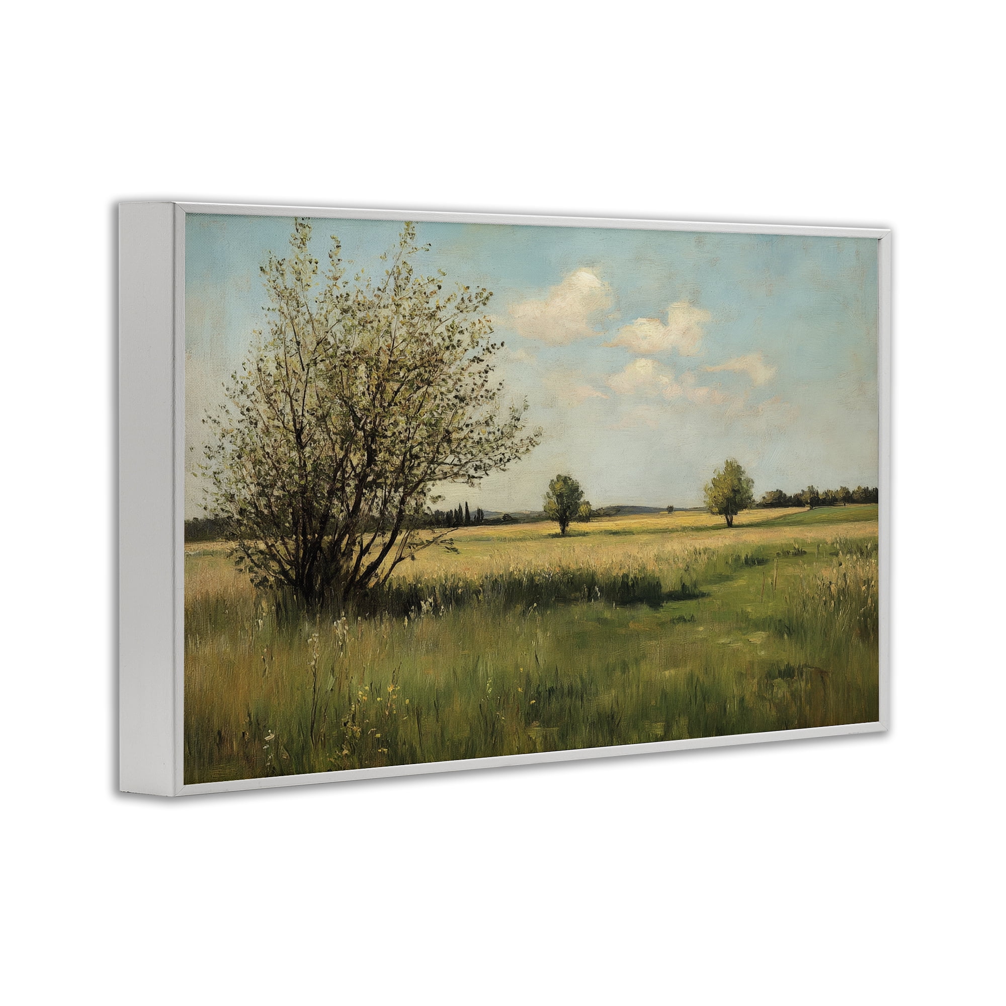 Stupell Industries Peaceful Meadow Under Serene Sky White Framed Giclee Art, design by Petal Prints Design