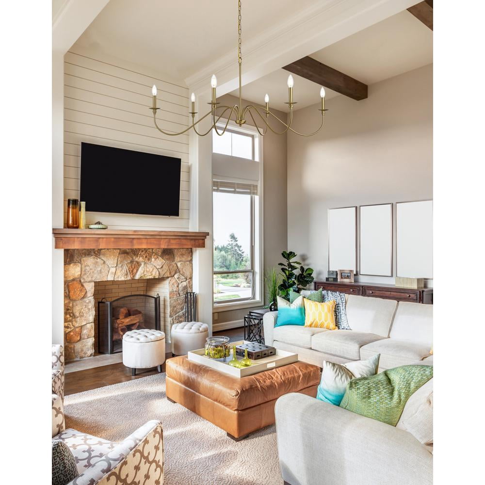Living District Rohan 48" 6-Light Transitional Metal Chandelier in Satin Gold