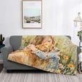 thumbnail image 2 of Naloa Girl Hugging Dog Flowers Flannel Fleece Throw Blanket for Bed Couch, Thick Blanket - All Seasons Suitable for Women, Men and Kids-50"x40", 2 of 6