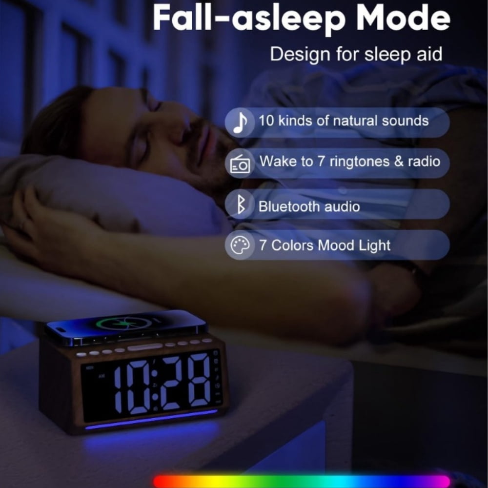 WakeSmart Retro Digital Alarm Clock with Bluetooth Speaker, RGB Lights and Night Mode(Brown)