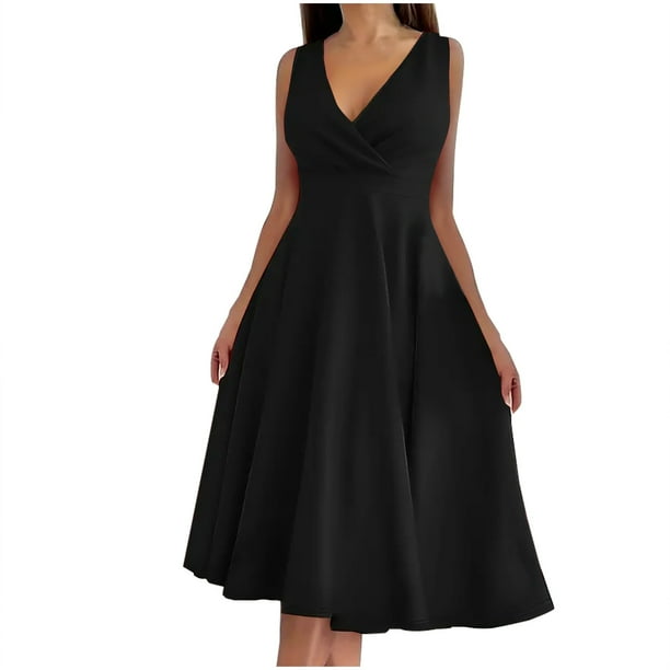 Sexy Vestido de Noche sin Mangas V-Cuello Moda Vestido Casual, Poliéster Ligero Verano Primavera Desgaste, Lavado de Manos Mujeres