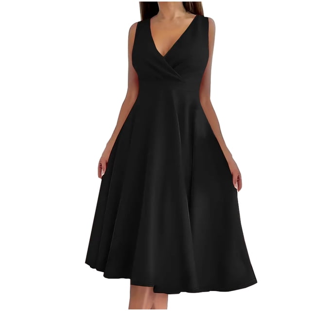 Liquidation d'Été 2025! Robe pour Femme Grande Taille, Liquidation de Robes d'Été pour Femmes, Robe Décontractée Mode Sans Manches à Col en V, Robe de Soirée