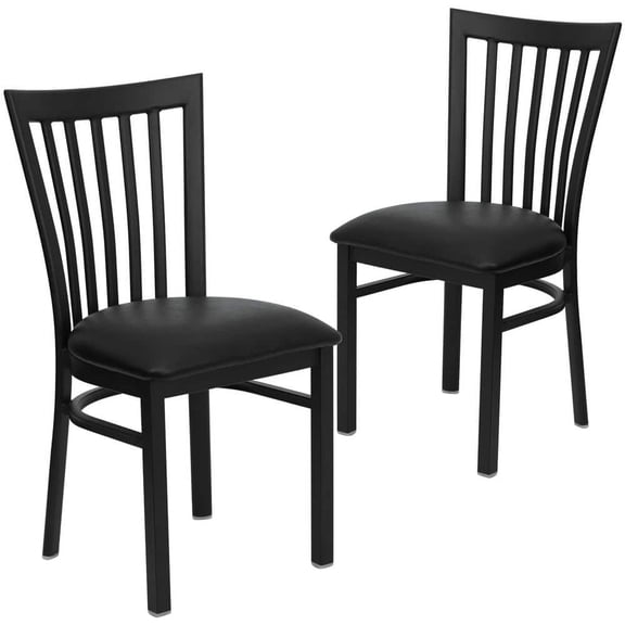 Black Vinyl Seat/Black Metal Frame Restaurant Chairs (Set of 2)