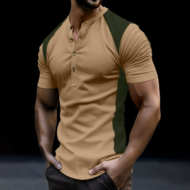 Ceisia Men's Spring Gift Casual Solid Color Button-Up Round/Crew Neck Short Sleeve Shirt - Comfortable Daily Outdoor Wear