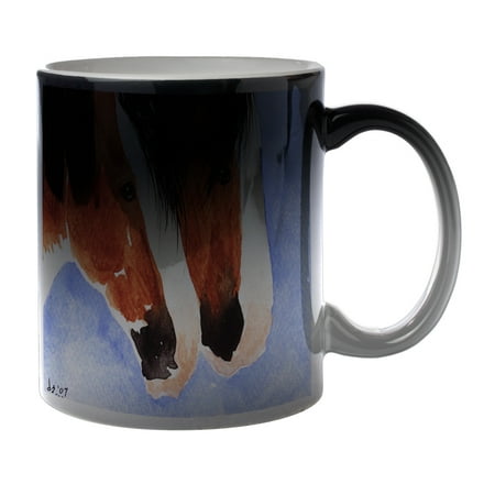 

KuzmarK Black Heat Morph Color Changing Coffee Cup Mug 11 Ounce - Clydesdale Team Mates Draft Horse Art by Denise Every