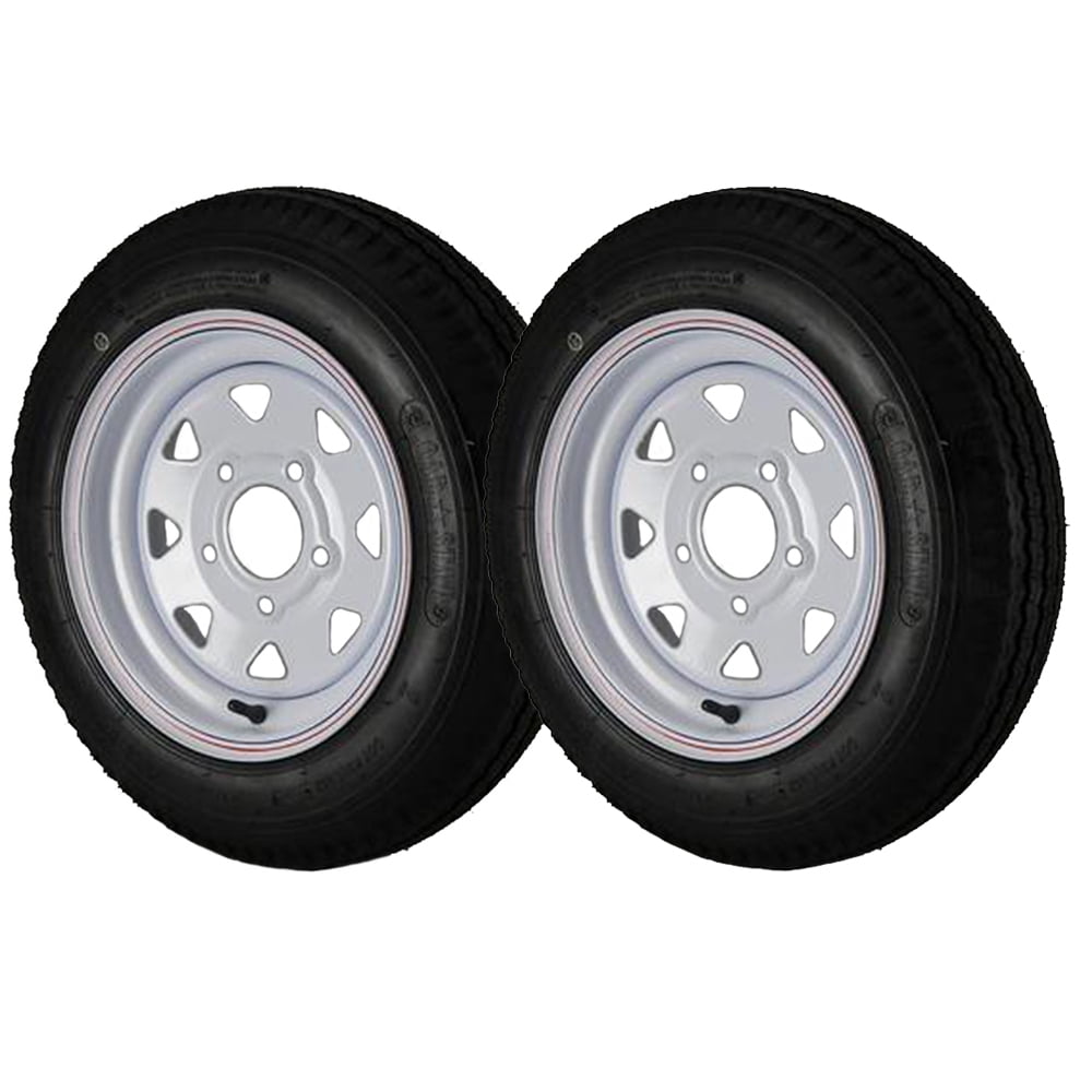 2 Pack 4.80X12 Loadstar Trailer Tire LRC on 5 Bolt White Spoke Wheel