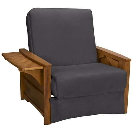 Medium Gray Slate - Bayview Perfect Sit & Sleep Pocketed Coil InnerSpring Pillow Top Child Bed, Chair, Medium Oak Finish, Suede Slate Grey