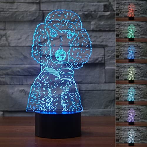 YSITIAN 3D Poodle Moulding Night Light Touch Switch 7 Color Change LED Table Desk Lamp Acrylic Flat ABS Base USB Charger Home Decoration Toy Birthday Xmas Kid YT05-59