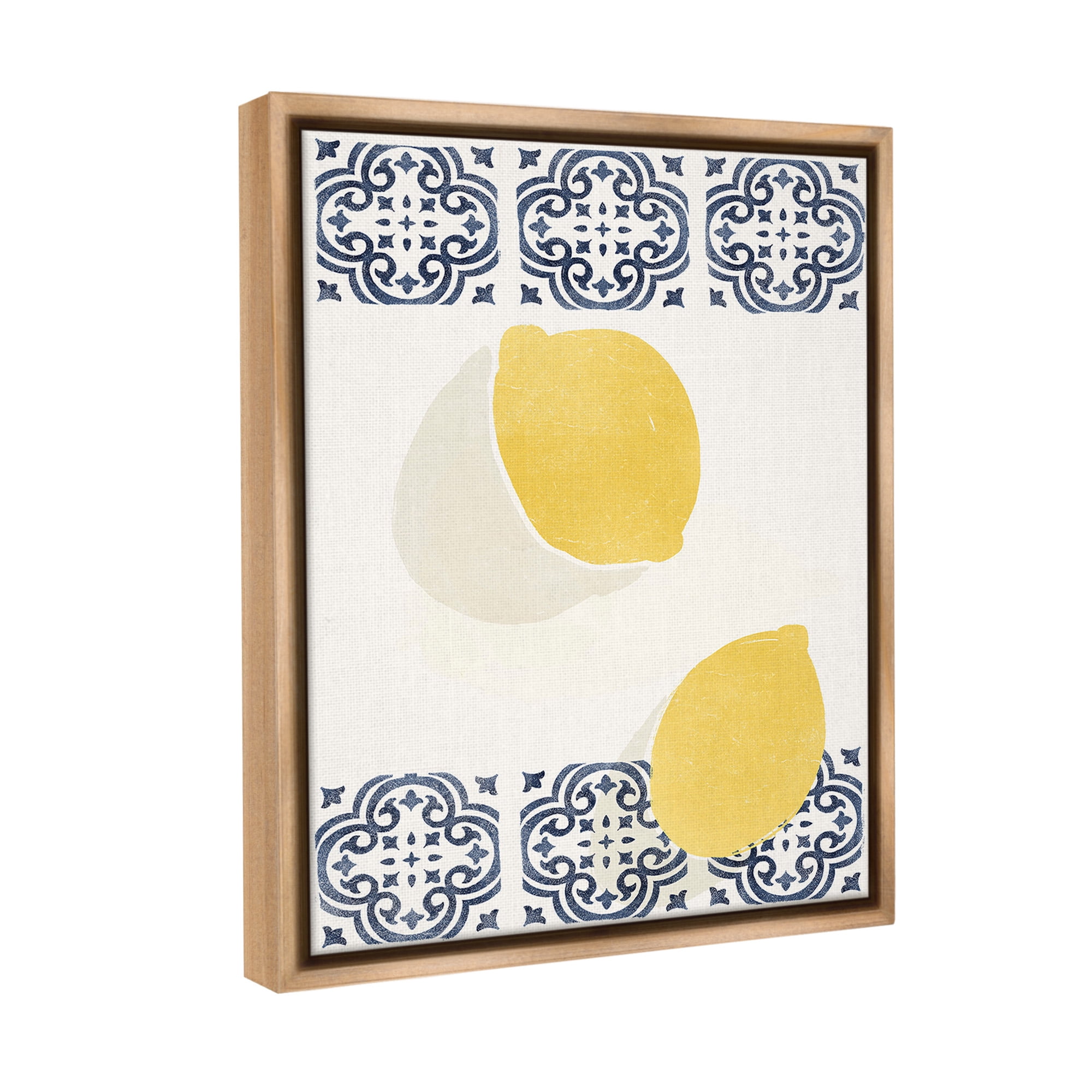Stupell Industries Modern Lemons with Pattern Food & Beverage Painting Brown Floater Framed Canvas Art Print Wall Art, 25 x 31