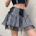 thumbnail image 4 of Women Gothic Pleated Plaid Skirt Lace Up Bandage High Waist Korean Harajuku Y2k Kawaii Sexy Mini A-line Skirts-White-S, 4 of 7