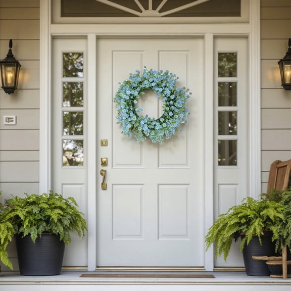 Spring Door Wreath with Artificial Greenery, Floral Decoration for Front Door Wall, Indoor Outdoor Holiday Decor for Easter Season