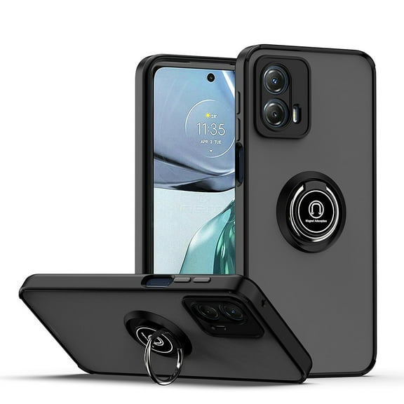 For Motorola Moto G 5G 2023 Impact Metal Ring Holder Stand Magnetic Car Mount Protective Hybrid Case Cover Black