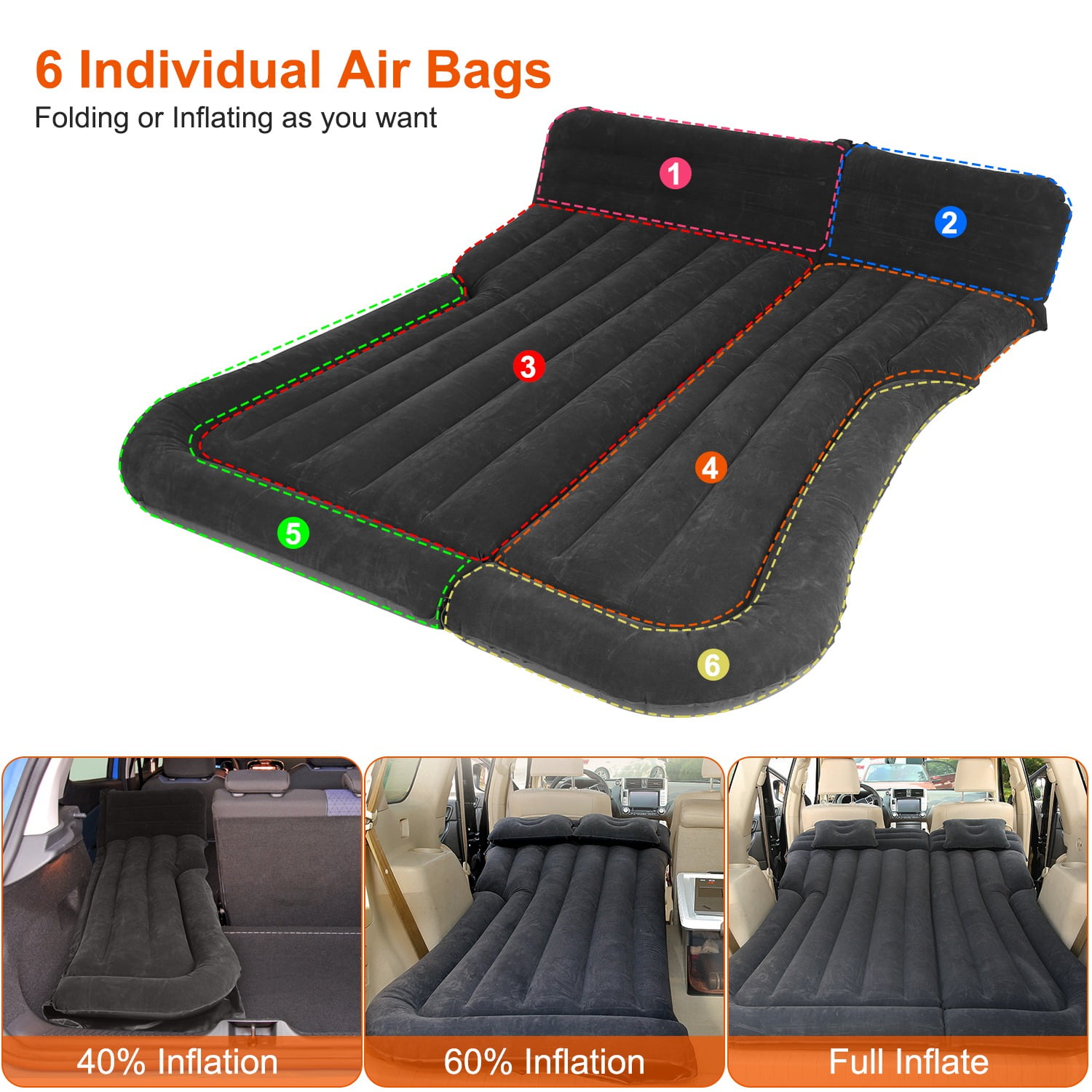 iMounTEK SUV Air Mattress Upgraded Flocking and Extra Thick Car Sleeping Bed for SUV Back Seat with Pillow Air Pump Storage Bag