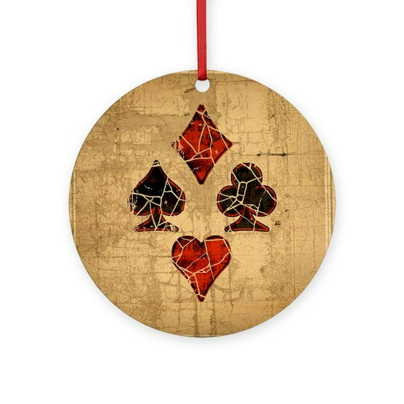 CafePress - Cracked Playing Card Suits - Round Wood Ornament 4"