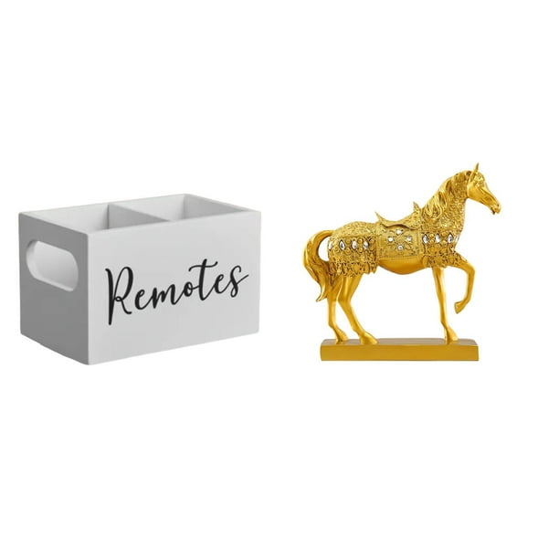 Organizador de almacenamiento de escritorio,Soporte para control remoto de TV de madera,Organizador remoto con 2 compartimentos,Estatuas de caballos,Estatuas de caballos Figura de caballo