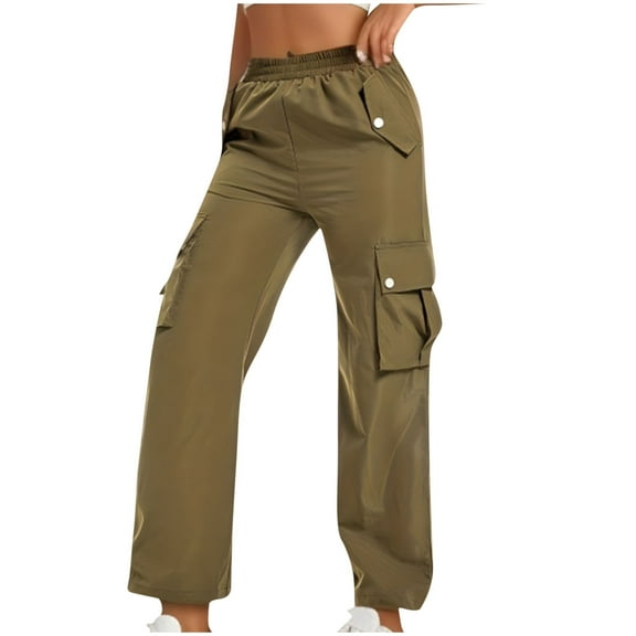 qolati Womens Cargo Pants Casual High Waisted Multiple Pockets Hiking Sweatpants Y2k Baggy Wide Leg Lounge Trousers