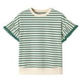 thumbnail image 7 of Summer Tops for Women Striped Intarsia Round Neck Short Sleeve T Shirt With Lace Up Edges For Women Warm Compression Shirt Plain Athletic Shirts Medium Womens Hoodie Womens Long Sleeve Green XL, 7 of 7