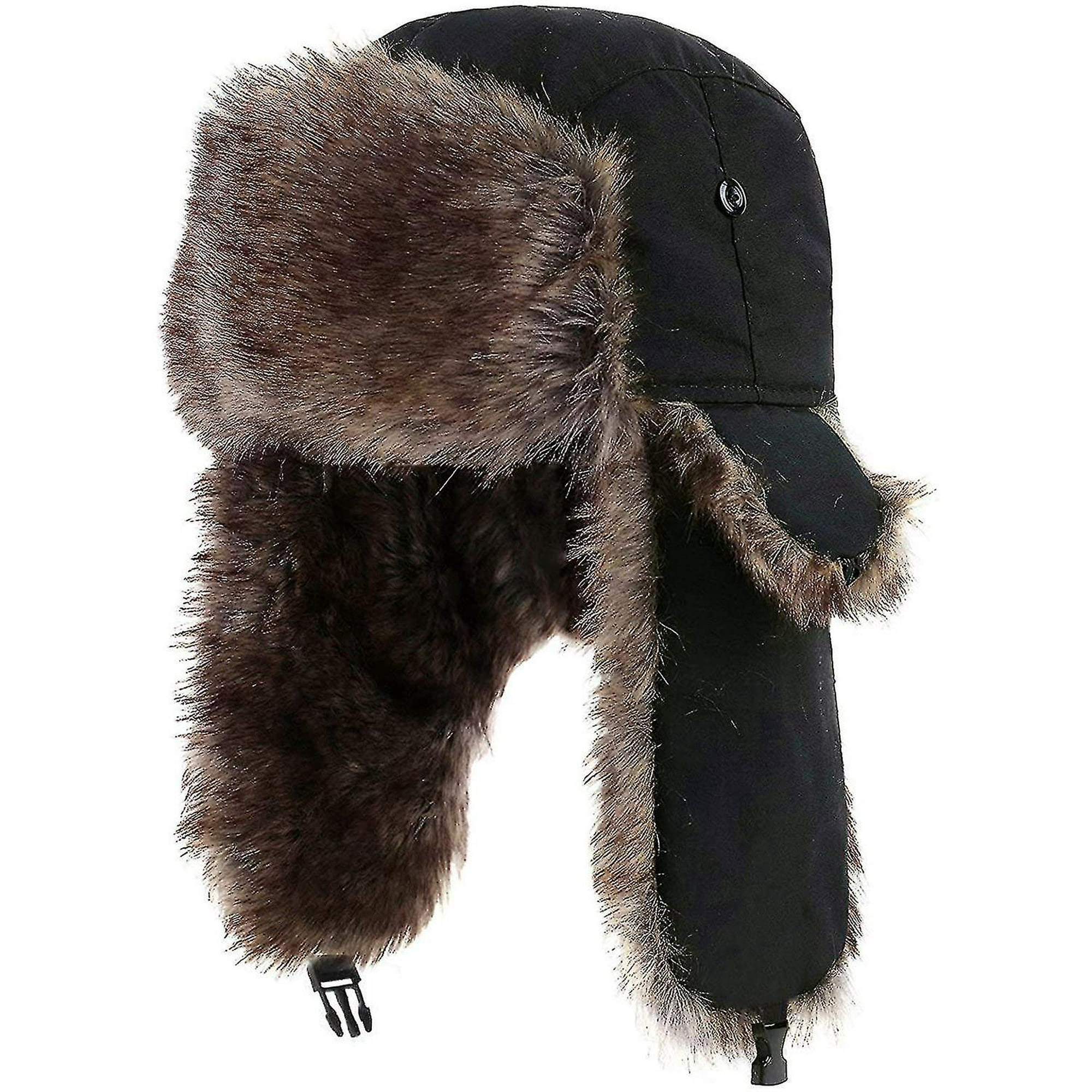 Yeegool Trapper Ushanka Hat Warm Russian Trooper Fur Earflap Winter Skiing Hat Cap Black