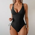thumbnail image 2 of Women's One Piece 2025 Tummy Control Swimsuits Neon Color Block Swimwear Deep V Neck Bathing Suit, 2 of 9