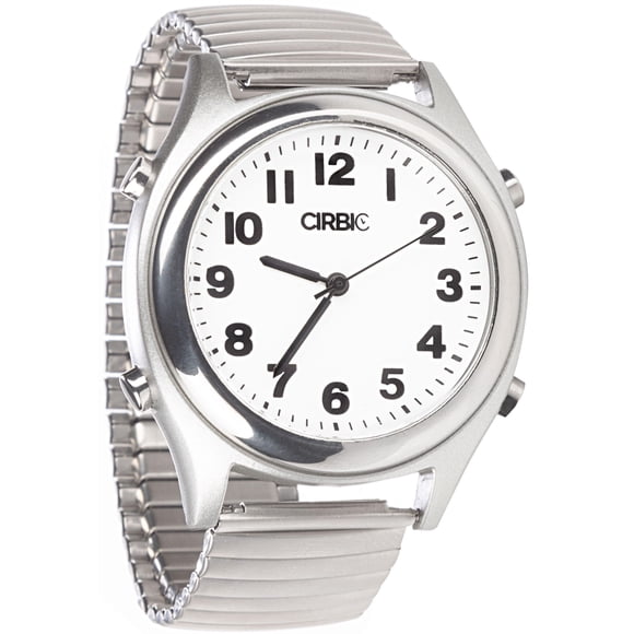 Montre Parlante avec Grands Chiffres et Bracelet Extensible, Auto-Réglage pour Personnes Malvoyantes, Aveugles Ou Âgées (Argent)