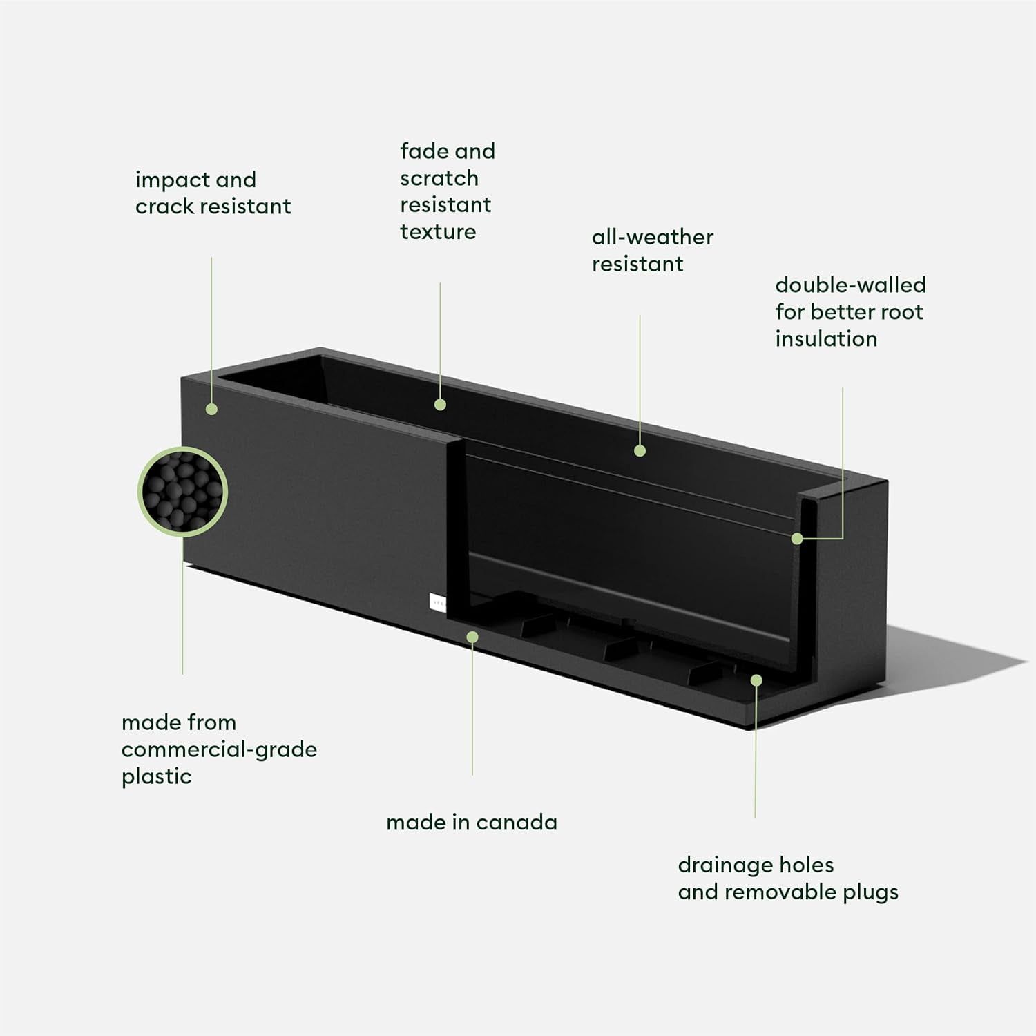 CHTER Block Series Window Box Planter - Rectangular Flower Pot for Indoor or Outdoor Window Sill/Balcony | All-Weather Use with Drainage Holes | Modern Décor for Succulents, Herbs, Small Plants