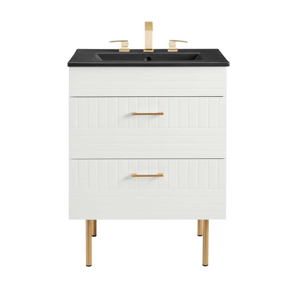 Modway Daybreak 24" Rubberwood MDF Particleboard Bathroom Vanity - White/Black