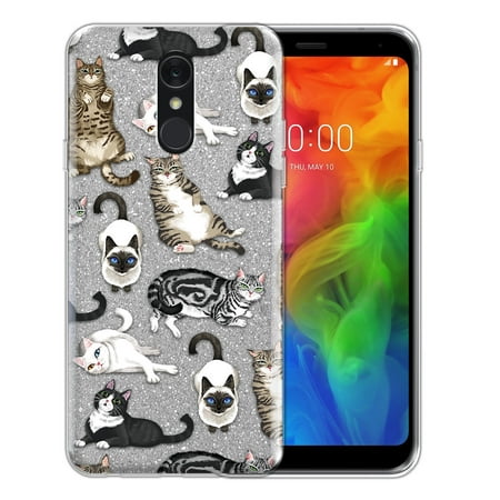 FINCIBO Silver Gradient Glitter Case, Sparkle Bling TPU Cover for LG Q7/Q7+/Q7 Alpha, Lazy (Best Dog For Lazy Person)