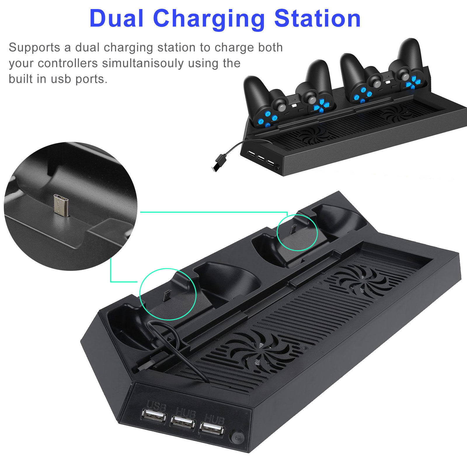 PS4 Cooling Station Vertical Stand with 2 Controller Charging Dock, Black (Not for PS4 Slim/Pro) - image 2 of 9