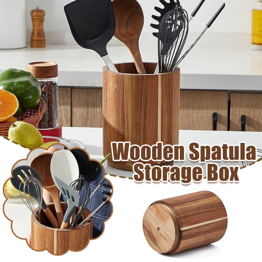 360 Rotating Utensil Holder Acacia Wooden Utensil Holder 7.2" Large Wood Kit I3