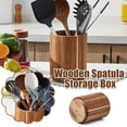 thumbnail image 5 of Acacia Wood 360° Rotating Utensil Holder - Non-Slip Large Capacity Crock for Kitchen Counter, Holds 15-20 Cooking Tools - Rustic Farmhouse Countertop Organizer, 5 of 8