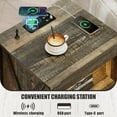 thumbnail image 6 of Rustic Nightstand with Gun Drawer, End Table with Charging Station, LED Bedside Table with Human Sensor Light, Rattan Night Stand for Bedroom, Brown, 6 of 7