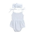 thumbnail image 5 of Baby Girls Summer Romper with Hair Band Solid Color Sling Shoulder Tie Outfit, 5 of 5