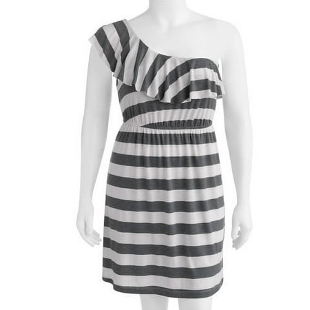 Juniors Plus Knit One Shoulder Ruffle Dr