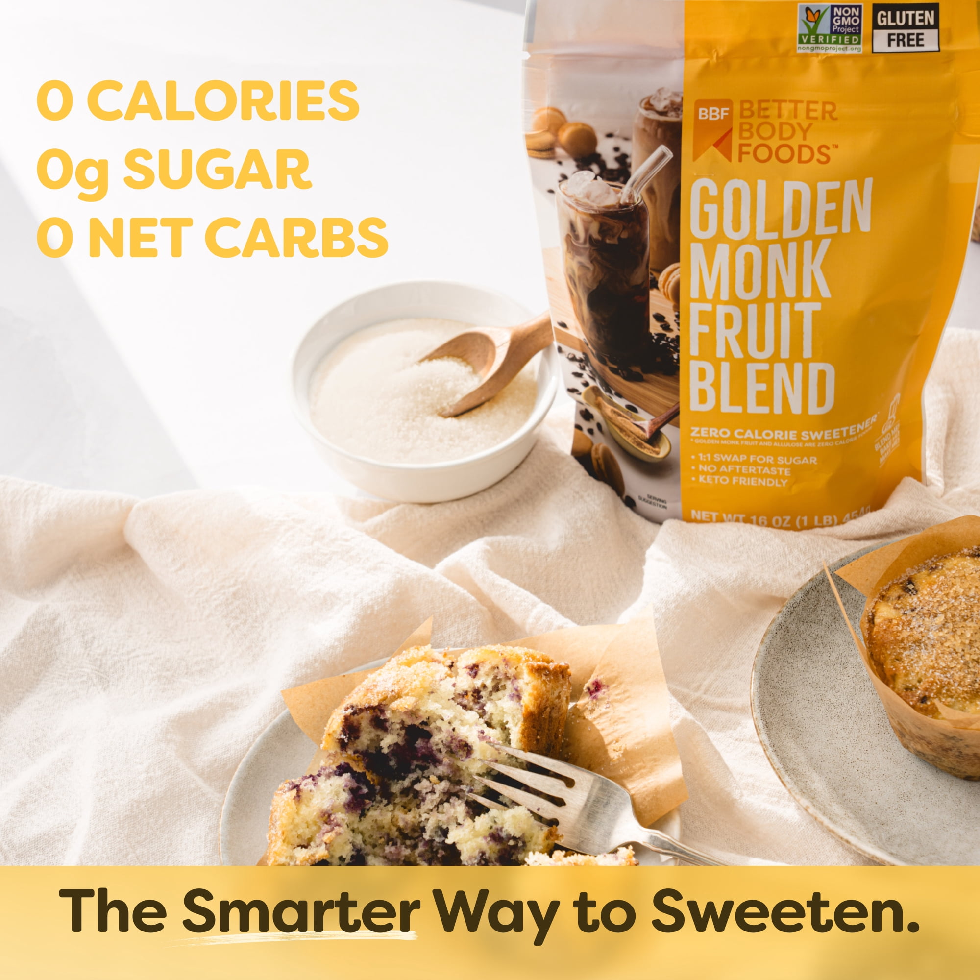 BetterBody Foods Golden Monk Fruit Sweetener Blend, Sugar Substitute, 1 lb