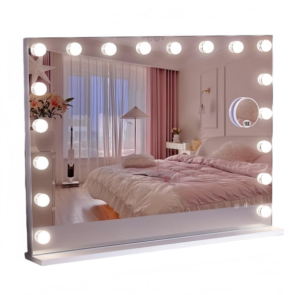 Large Hollywood Vanity Mirror with Lights 31.5"x22.8", 18 Dimmable LED Bulbs, Bluetooth Speaker, USB Charging, Tabletop or Wall Mounted