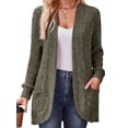thumbnail image 3 of Cárdigan para Mujer, Suéter de Larga con Abertura Frontal y Bolsillos para Otoño e Invierno. Verde Oliva L, 3 of 8