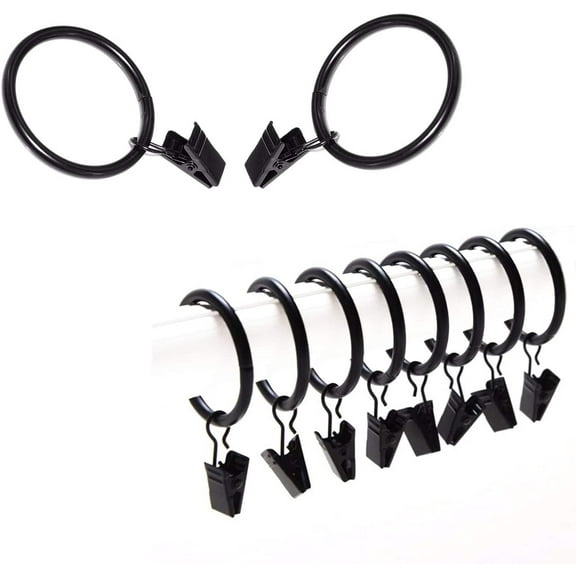 Iron Metal Curtain Rings,1-3/4 Inches Interior Diameter Decorative Drapery Rings Curtain Clip Rings with Strong Clips,Set of 20 (Black)